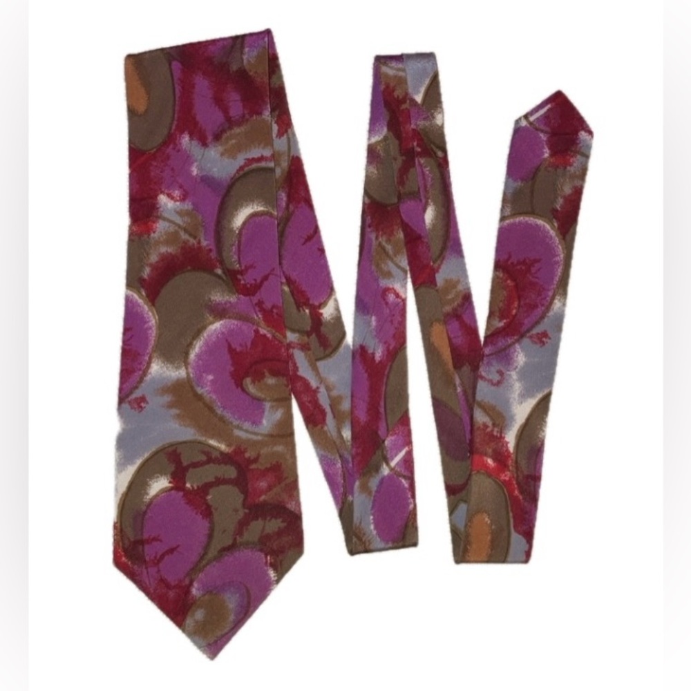Vintage Oscar de la Renta silk tie, dramatic pink and brown abstract pattern